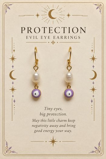 Purple Evil Eye and Pearl Drop Earrings