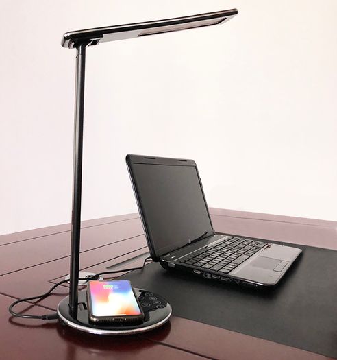 New 2 in 1 folding fast charging LED desk lamp with wireless charger eye protection for iphone, Samsung, Android.