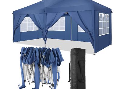 3 x 6 Waterproof Pop-Up Gazebo, Marquee Garden Tent, UV-Resistant, Rain and Sun Protection, Removable Side Walls, 6 Side Panels include 2 Zips
