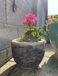 Small Earthenware Pot with Stacked Stones- 1 pot available