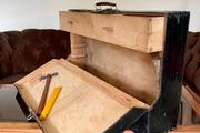 Old Vintage Carpenters Tool Box with Drawer Black Painted Wooden 1950s