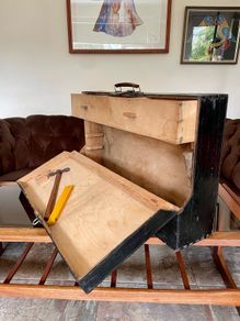 Old Vintage Carpenters Tool Box with Drawer Black Painted Wooden 1950s
