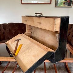 Old Vintage Carpenters Tool Box with Drawer Black Painted Wooden 1950s