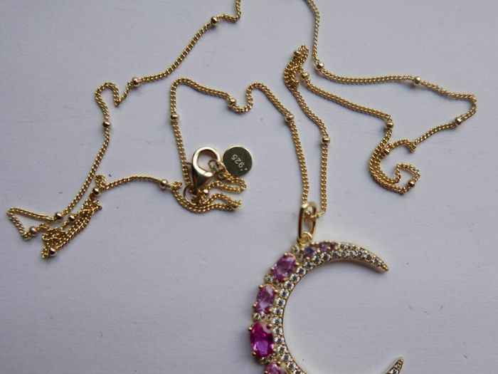 Vintage Sterling Silver 925 Gold Plated Moon Pendant Necklace length 20" - 6,1g
