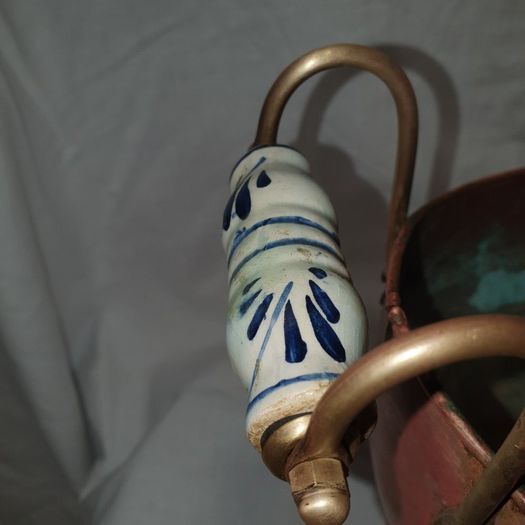 Copper And Brass Decorative Bucket Pail With Ceramic Handle For Sale In 