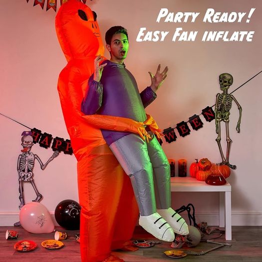 Carry Me Alien Inflatable Adult Costume, Funny Scary Blow Up Fancy Dress Suit for Halloween Party (FREE SHIPPING)