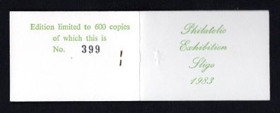 1983 Ireland Sligo Philatelic Society Exhibition Booklet with 3 X 15p Architectural Definitive Stamps Series Mint Never Hinged (MNH) no 399