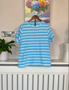 Blue and white striped ladies' cotton T-shirt from Dunne Stores