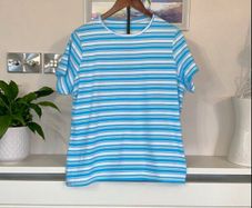 Blue and white striped ladies' cotton T-shirt from Dunne Stores