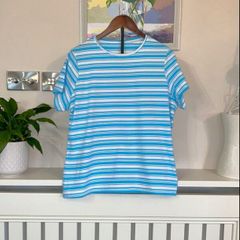 Blue and white striped ladies' cotton T-shirt from Dunne Stores