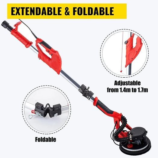 Electric Drywall Sander 750W Foldable Sheetrock Sander, with Telescope Handle, Electric Sander, Variable Speed 800-1750 RPM, Wall Sander, with LED Strip Light and Vacuum Bag