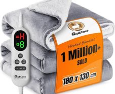 Electric Heated Blanket Throw 130/ 180 Flannel Sherpa, Fast Heating, 10 Heat Levels 9H Auto Off LED Controller Overheat Protection  Machine Washable  ETL Certified Grey