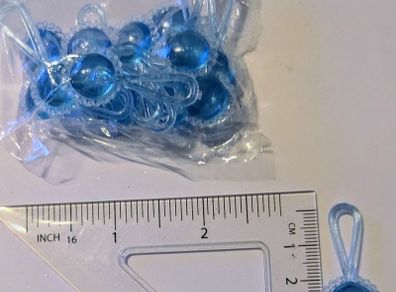 Blue plastic baby shower pacifier charms - pack of 12
