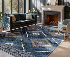 Machine Washable Large Rugs Living Room, 180x270 cm Non-Slip Area Rugs, Short Pile Blue Rug for Bedroom, Hallway, Bedroom, and Kitchen, Office, Blue