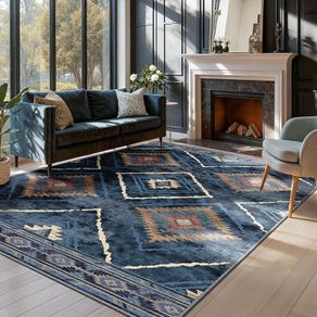 Machine Washable Large Rugs Living Room, 180x270 cm Non-Slip Area Rugs, Short Pile Blue Rug for Bedroom, Hallway, Bedroom, and Kitchen, Office, Blue
