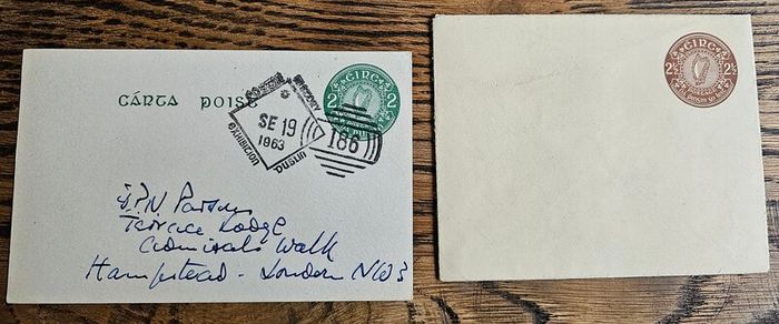 Ireland Westmeath? 1949? 2 1/2 d Unused Envelope and 2d Postcard Used