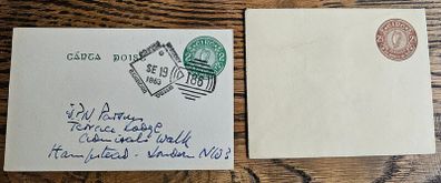 Ireland Westmeath? 1949? 2 1/2 d Unused Envelope and 2d Postcard Used