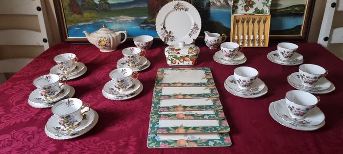 47 Piece Royal Imperial Bone China Tea Set With Mixed Fruit Garden Collection For 10 Person Setting