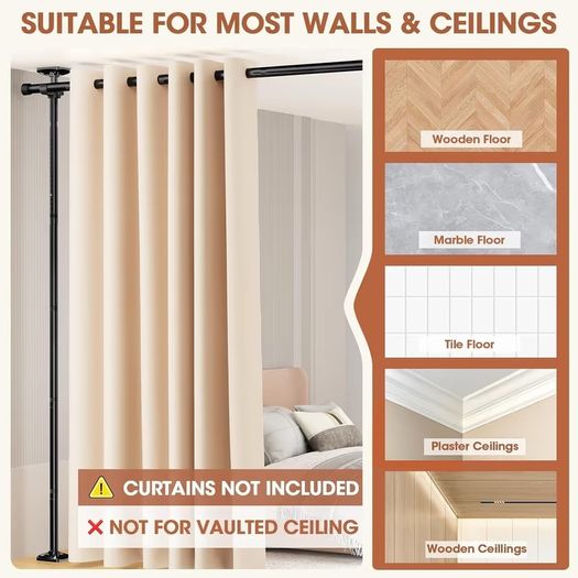 Brand New WELDUN Room Divider Screen Frame Curtain Rods,