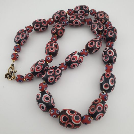 Antique Venetian Style Eyes Glass Big Beads Necklace