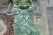 Vintage Unique Green Glass Candle Holder, striking twisted, stacked-plate design. Postage Available or Collection
