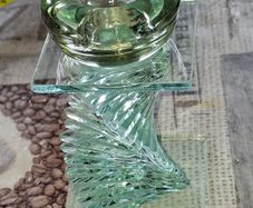 Vintage Unique Green Glass Candle Holder, striking twisted, stacked-plate design. Postage Available or Collection