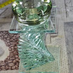 Vintage Unique Green Glass Candle Holder, striking twisted, stacked-plate design. Postage Available or Collection