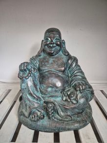 Large Laughing Buddha Statue Bronze Effect