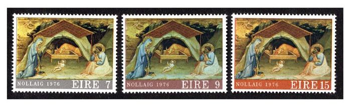 1976 Ireland Christmas: "The Nativity" by Lorenzo Monaco Commemorative Stamps Mint Never Hinged (MNH)