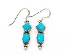 Vintage 925 Sterling Silver & Turquoise Tribal Earrings