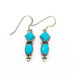 Vintage 925 Sterling Silver & Turquoise Tribal Earrings