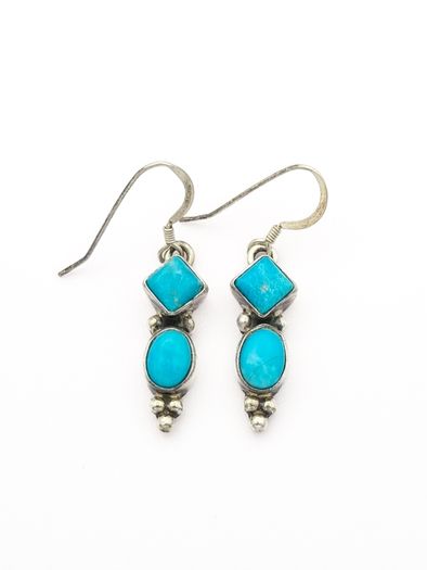 Vintage 925 Sterling Silver & Turquoise Tribal Earrings