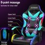 LED Gaming Chair with 8 Point Massage, Ergonomic Computer Office Chairs with Headrest, Lumbar Cushion, Footrest, RGB Light, High Back 150 Reclining, 360 Swivel, PU Leather, Cyan Image 3