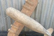 Vintage large solid wood handmade turned