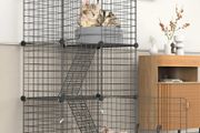 3 Tier Indoor Cat Cage Large DIY Cat Enclosure Small Animals Cages with 3 Doors, 2 Ladders 109 x 75 x 39 cm Anti-jumping Kitten Crate Indoor Use Pet Cages for Cats, Bunny, Chinchilla, Black