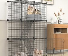 3 Tier Indoor Cat Cage Large DIY Cat Enclosure Small Animals Cages with 3 Doors, 2 Ladders 109 x 75 x 39 cm Anti-jumping Kitten Crate Indoor Use Pet Cages for Cats, Bunny, Chinchilla, Black