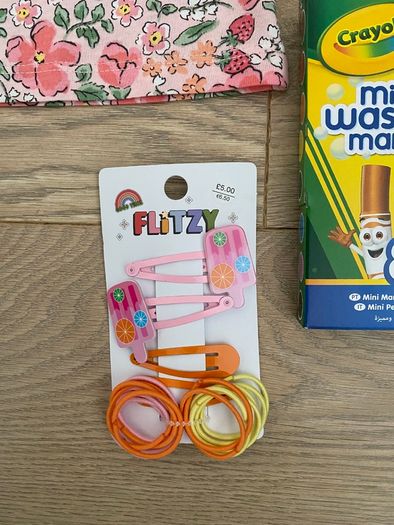 HM girls dresses crayola markers hair clips