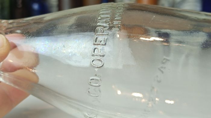 505 - Vintage Clear Glass Cork Top Collectible Decorative Cobh Milk Producers Bottle