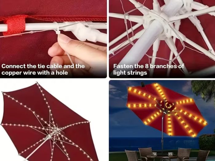 Umbrella Light, LED Umbrella Light Strip, Courtyard Sunshade LED Light String,