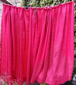 vintage pink curtains, wide wool curtains