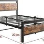 Double Bed Frame with Wooden Headboard,135x190cm,Vintage Brown Metal Platform Bed Frame Double Bed Base No Box Spring Needed,Heavy Duty Steel Slats,Underbed Storage Space,Easy to Assemble Image 3