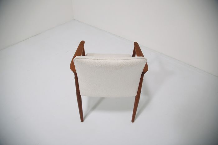 Vintage Danish Teak and White Boucle Armchair by Grete Jalk, 1960s.