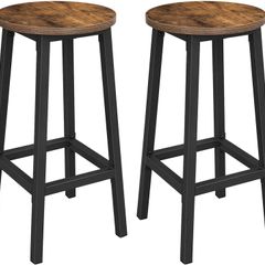 Set of 2 Bar Stools Kitchen Chairs with Sturdy Steel Frame Height 65 cm Round Easy Assembly Industrial Style Greige-Black