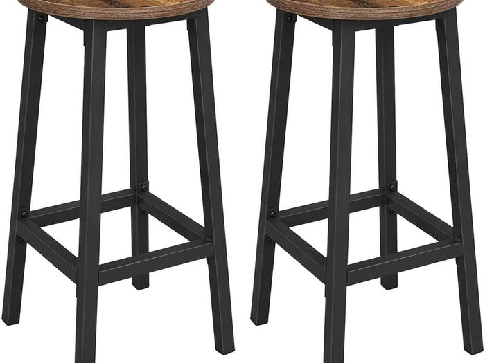 Set of 2 Bar Stools Kitchen Chairs with Sturdy Steel Frame Height 65 cm Round Easy Assembly Industrial Style Greige-Black