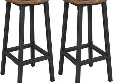 Set of 2 Bar Stools Kitchen Chairs with Sturdy Steel Frame Height 65 cm Round Easy Assembly Industrial Style Greige-Black