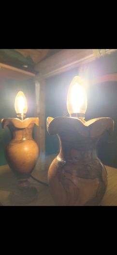 mid century wooden lamps x2