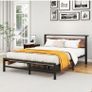 King Size Bed Frame with Headboard,Metal Bed 150x200 cm,Brown No Box Spring Needed,Steel Slats Mattress Foundation Square Pipe Design Noise Free Black+Brown Image 6