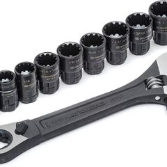 CPTAW8 11 Piece 3-in-1 X6 Pass-Thru Adjustable Wrench/Spanner, Pipe Wrench and Pass-Thru Ratchet with Universal Sockets