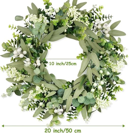 Wreath for Front Door, 50 cm/20 inch Spring Summer Green Wreath, Lifelike Artificial Small Door Wreath Decoration for Farmh