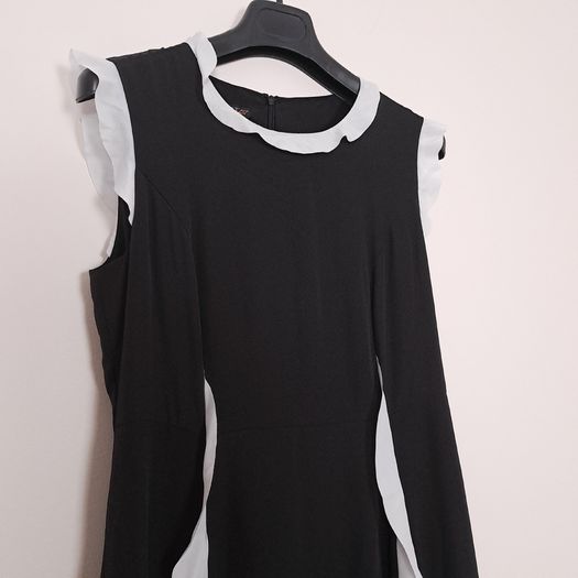 Apart Black White Ruffle Trim Colorblock Sleeveless A-Line Midi Dress 12UK/40EU